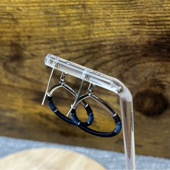 Blue & Black Thread Wrapped Silver Earrings - Picture 4 of 6